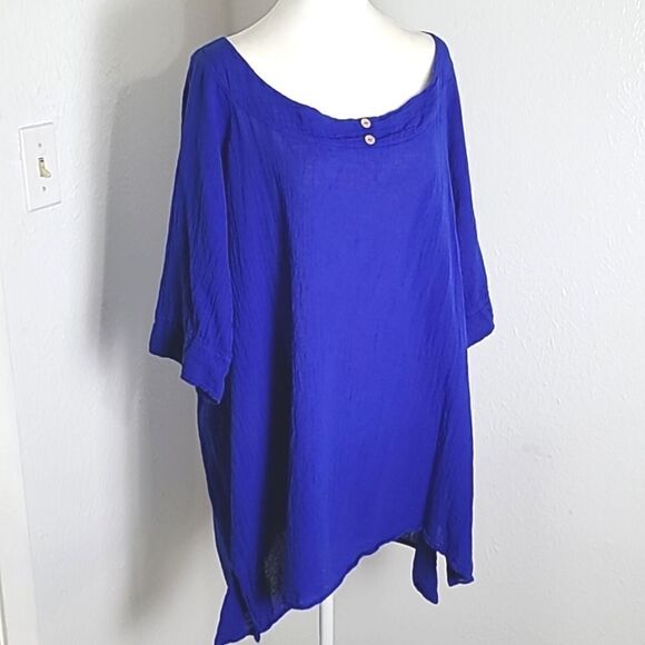 Sea Breeze Royal Blue Tunic Top, High-Low, Crinkled Fabric, Size XXXL - Picture 2 of 9
